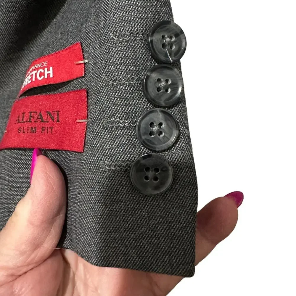 Alfani slim fit stretch gray wrinkle resistant suit jacket double vents size 38L